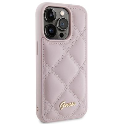 4. Etui Guess Quilted Metal Logo na iPhone 15 Pro - różowe
