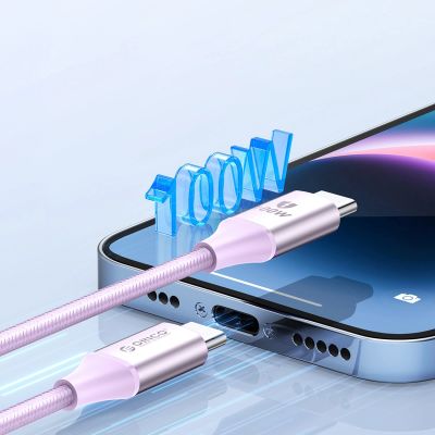 3. Kabel Orico CDX 100W 5A Power Delivery USB-C - USB-C 1m - fioletowy