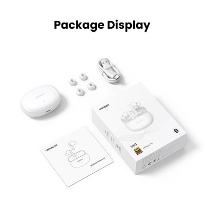 3. Słuchawki bezprzewodowe Ugreen HiTune T6 z funkcją ANC + kabel USB-A - USB-C - białe