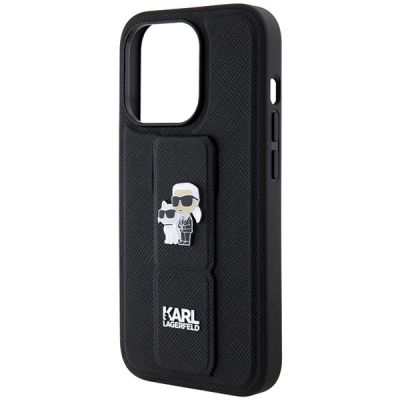 6. Etui Karl Lagerfeld Gripstand Saffiano Karl&Choupette Pins na iPhone 13 Pro / 13 - czarne