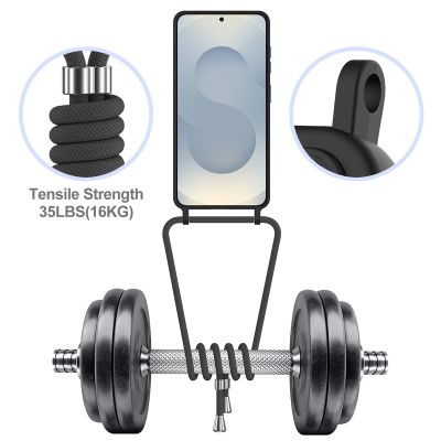6. Etui na Samsung Galaxy S26 z TPU z uchwytem na kartę i smyczą crossbody - czarne
