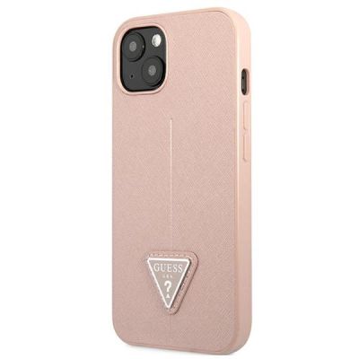 2. Etui Guess Saffiano Triangle Logo na iPhone 13 mini - różowe