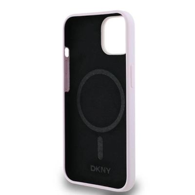 7. Etui DKNY Liquid Silicone Small Metal Logo MagSafe na iPhone 14 / 15 / 13 - różowe