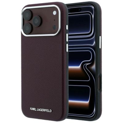 Etui Karl Lagerfeld Grained Elongated Logo MagSafe na iPhone 17 Pro Max / 18 Pro Max - burgundowe