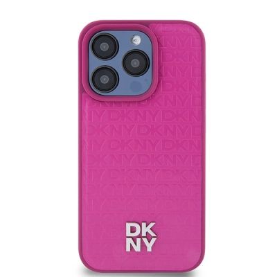 3. Etui DKNY Leather Monogram Pattern Metal Logo MagSafe na iPhone 15 Pro - różowe