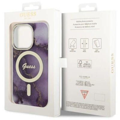 8. Etui Guess Golden Marble MagSafe na iPhone 14 Pro - purpurowe
