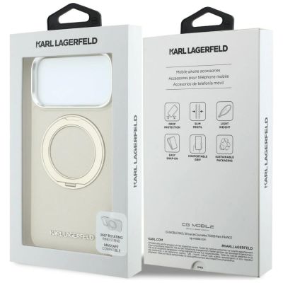 8. Etui Karl Lagerfeld Ring Stand 360 Saffiano Classic Logo MagSafe na iPhone 18 Pro / 17 Pro - beżowe