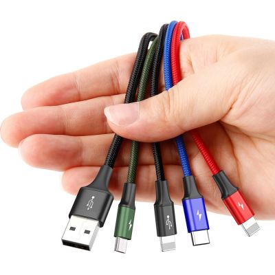 5. Baseus kabel przewód USB 4w1 2x Lightning / USB Typ C / micro USB w nylonowym oplocie 3.5A 1.2m czarny (CA1T4-A01)