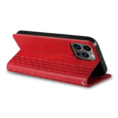 13. Magnet Strap Case etui iPhone 14 Pro Max pokrowiec z klapką portfel mini smycz podstawka czerwone
