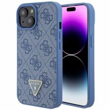 Etui Guess Leather 4G Triangle Strass do iPhone 15 - niebieskie