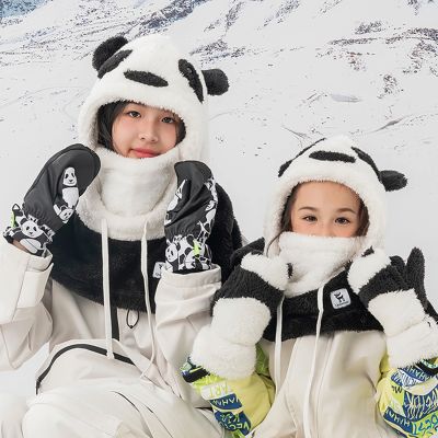 6. Rękawice narciarskie Qunature Panda dla dzieci i dorosłych rozmiar S - czarne/białe