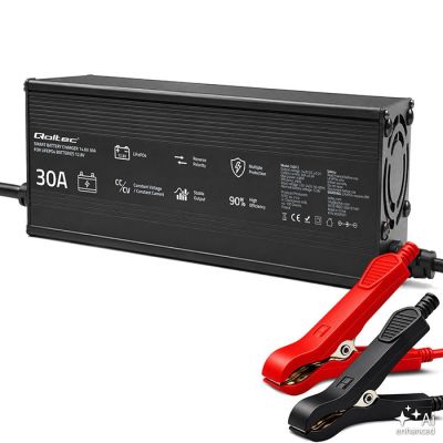 8. Qoltec Specjalistyczna ładowarka do akumulatora LiFePO4 12V | 20A | PF 0.9 | LED | Inteligentne ładowanie