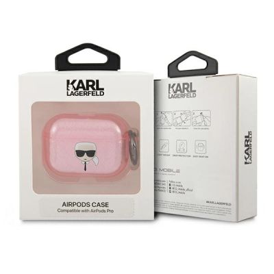 3. Etui Karl Lagerfeld Glitter Karl's Head na AirPods Pro - różowe