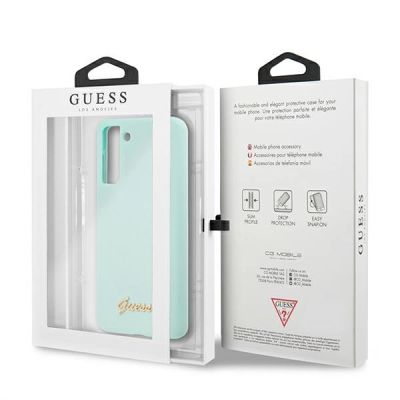 8. Etui Guess Silicone Script Metal Logo na Samsung Galaxy S21+ - niebieskie