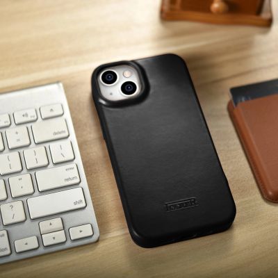 28. iCarer CE Oil Wax Premium Leather Folio Case skórzane etui iPhone 14 Plus z klapką magnetyczne MagSafe czarny (AKI14220707-BK)