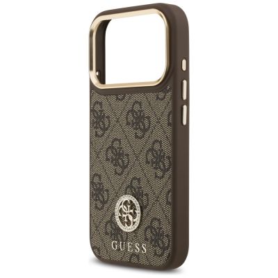 6. Etui Guess 4G Strass Logo & Big Strap Metal Buttons MagSafe na iPhone 17 Pro - brązowe