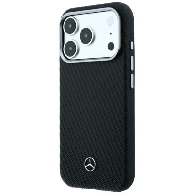 2. Etui Mercedes Leather Semi Wrap Wood Effect MagSafe na iPhone 17 Pro / 18 Pro - czarne