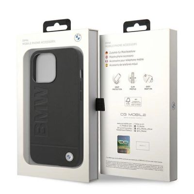8. Etui BMW Leather Stamp na iPhone 14 Pro - czarne