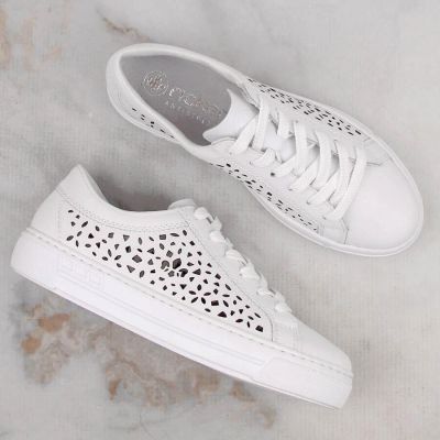 7. Skórzane komfortowe buty Rieker W RKR641 białe