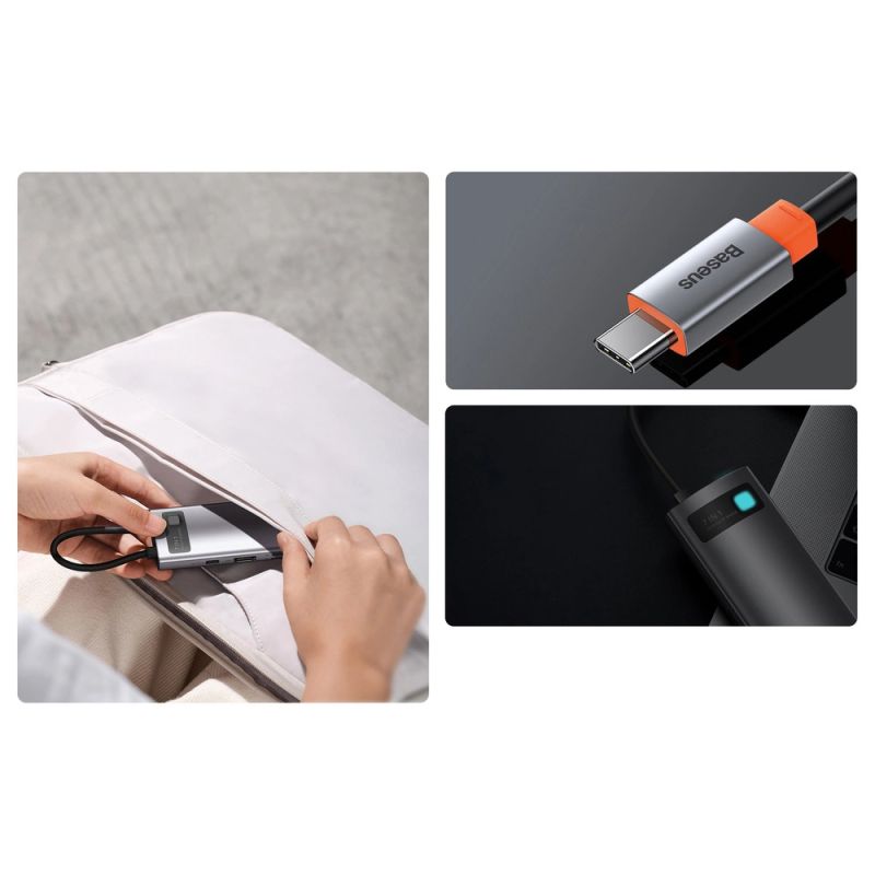 21. Baseus Metal Gleam Series multifunkcjonalny HUB USB 7w1 Typ C HDMI czytnik kart TF PD szary (WKWG020113)