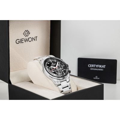 8. Zegarek Męski Giewont Chronograph Sapphire Srebrno Czarny GW9140-B1