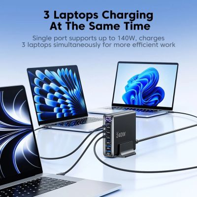6. Stacja ładująca Tech-Protect DC240W-GaN 6 portów 4 x USB-C 2 x USB-A 240W QC3.0 - czarna