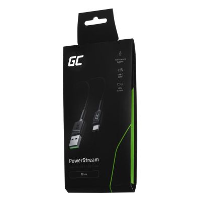 2. GREEN CELL KABEL KABGC25 GC POWERSTREAM USB-A - USB-C 30CM, SZYBKIE ŁADOWANIE ULTRA CHARGE, QC 3.0