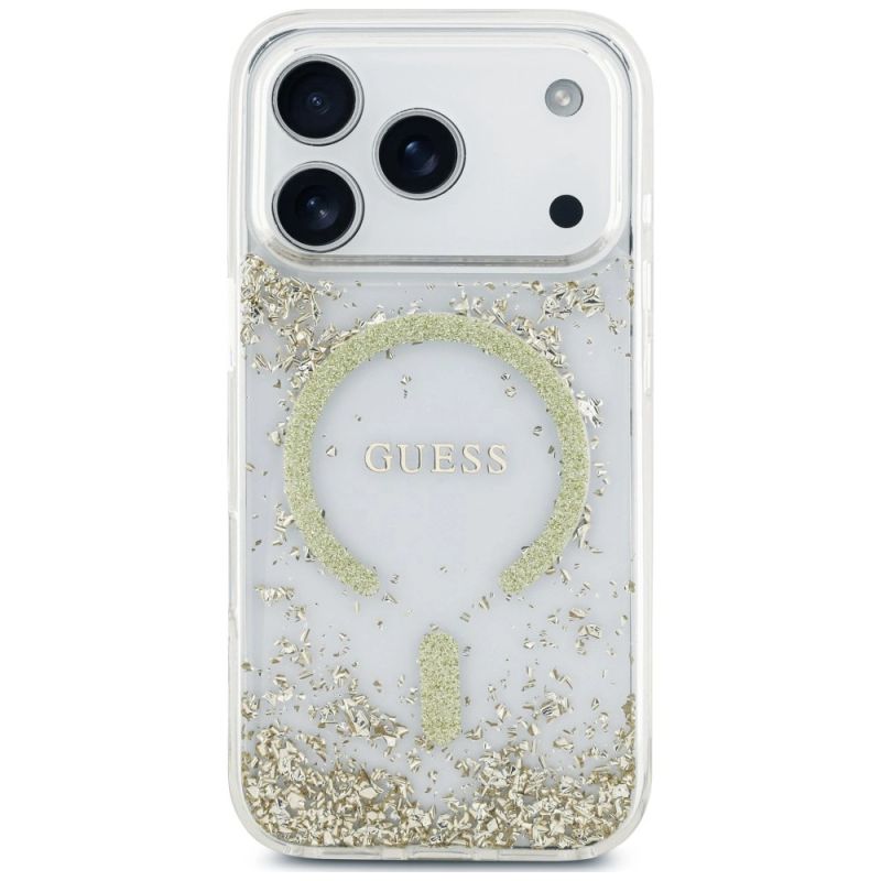 3. Etui Guess Resin Bottom Glitter MagSafe na iPhone 18 Pro / 17 Pro - złote