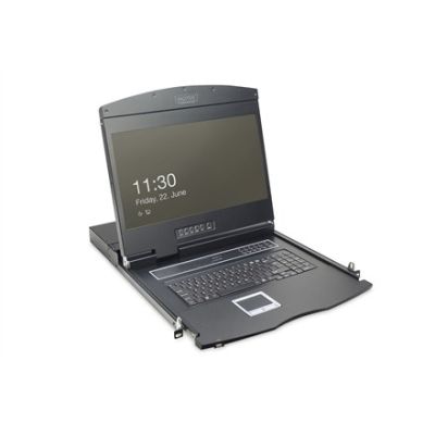 10. Digitus Konsola modułowa z monitorem TFT o przekątnej 19” (48,3 cm), 8-portowym przełącznikiem KVM & touchpadem, klawiatura amerykańska