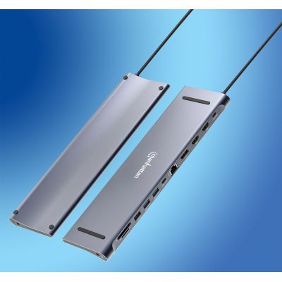 12. MANHATTAN Stacja dokująca 12-w-1 4K 1xHDMI 2xDP 3xUSB-A