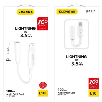 5. Dudao adapter audio przejściówka do słuchawek z Lightning na mini jack 3,5 mm biały (L16i white)