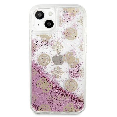 3. Etui Guess Peony Liquid Glitter na iPhone 13 mini - różowe