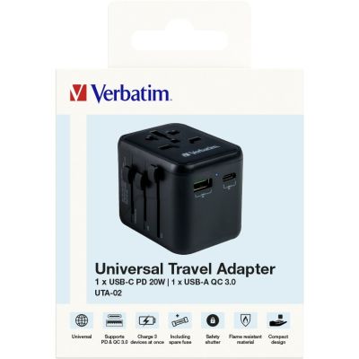 14. Verbatim 49544 adapter wtyczek zasilających Uniwersalne Czarny