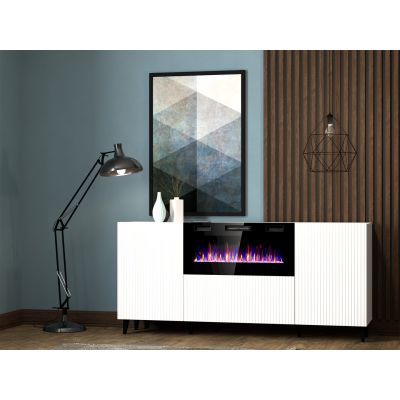 3. Komoda PAFOS z kominkiem elektrycznym 180x42x82 biały mat