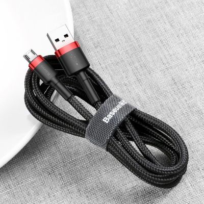 6. Baseus Cafule Cable wytrzymały nylonowy kabel przewód USB / micro USB 2A 3M czarno-czerwony (CAMKLF-H91)