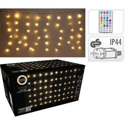 3. LAMPKI CHOINKOWE KURTYNA ŚWIETLNA ZEW/WEW 240 LED 600X60CM Z PILOTEM CIEPŁY BIAŁY