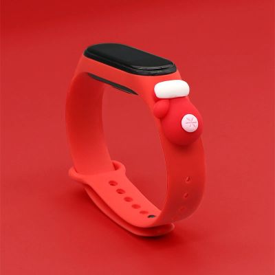 2. Opaska Strap Xmas do Xiaomi Mi Band 5 / 6 świąteczny silikonowy pasek bransoletka z rękawiczką - czerwona