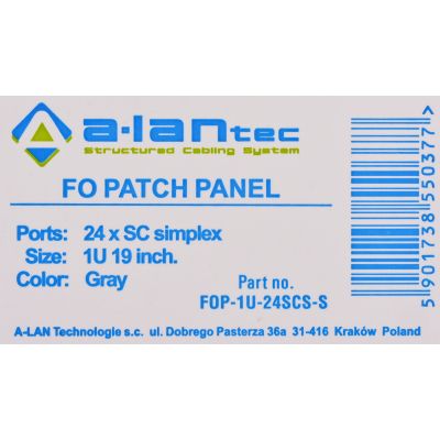 12. Alantec Przełącznica światłowodowa 24xSC simplex / 24xLC duplex 19" 1U z płytą czołową oraz akcesoriami montażowymi (dławiki, opaski), wysuwalna (FOP-1U-24SCS-S)