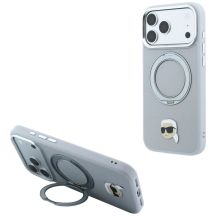 Etui Karl Lagerfeld with Ring Stand 360 Karl Head Pin MagSafe na iPhone 18 Pro / 17 Pro - szare