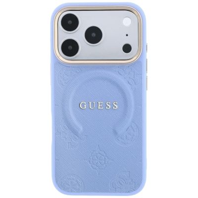 3. Etui Guess Saffiano Peony & Ring MagSafe na iPhone 17 Pro / 18 Pro - jasnoniebieskie