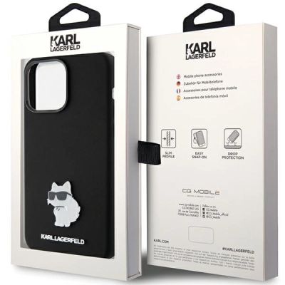 8. Etui Karl Lagerfeld Silicone Choupette Metal Pin na iPhone 15 Pro - czarne