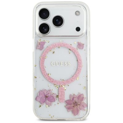 3. Etui Guess Resin Flowers Glitter MagSafe na iPhone 17 Pro - różowe