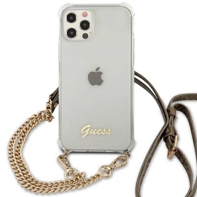 3. Etui Guess 4G Brown Strap Gold Chain na iPhone 12 / iPhone 12 Pro - przezroczyste