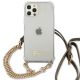 3. Etui Guess 4G Brown Strap Gold Chain na iPhone 12 / iPhone 12 Pro - przezroczyste
