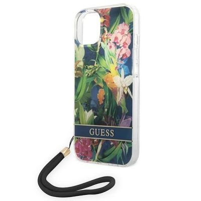5. Etui Guess Flower Strap na iPhone 14 - niebieskie