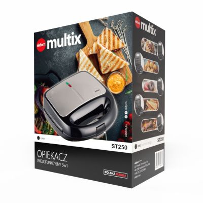 14. ELDOM OPIEKACZ WIELOFUNKCYJNY 5 IN 1 ST250 850W WYMIENNE PŁYTY: SANDWICH, GRILL, GOFRY, ORZESZKI, MINI PĄCZKI