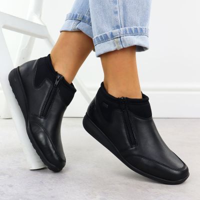 5. Skórzane wodoodporne botki damskie komfortowe czarne Rieker 47270-00