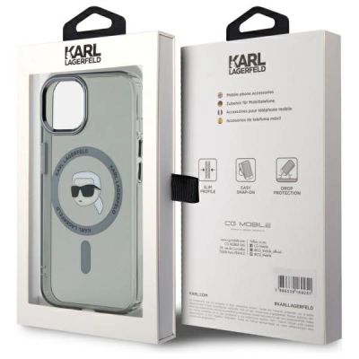 8. Karl Lagerfeld KLHMP15SHLSKIK iPhone 15   6.1" czarny/black hardcase IML Metal Karl Head MagSafe