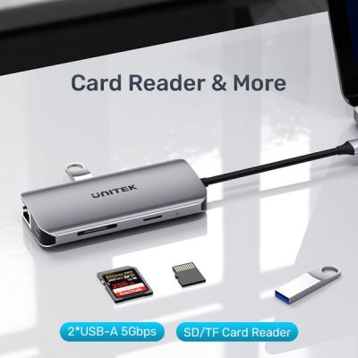 13. UNITEK AKTYWNY HUB USB-C 2X HDMI, CZYTNIK SD, 4K, RJ-45, PD 100W, 5 GBPS