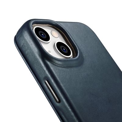 15. iCarer CE Oil Wax Premium Leather Folio Case skórzane etui iPhone 14 Plus z klapką magnetyczne MagSafe niebieski (AKI14220707-BU)